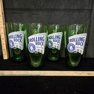 Rolling Rock Green Pint Glasses Set of 4 Vintage Beer Barware